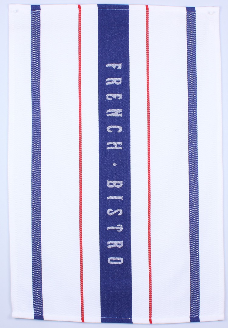 French Bistro tea towel blue/red. Code: T/T-FB/BLU. image 0